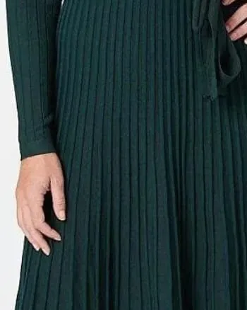 Adelina Dress Knit Pleated Skirt Crossover Top | Green