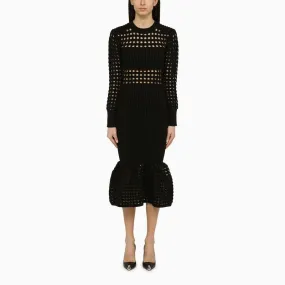 ALEXANDER MCQUEEN Black Ribbed Knit Midi Dress for Women - SS24 Collection