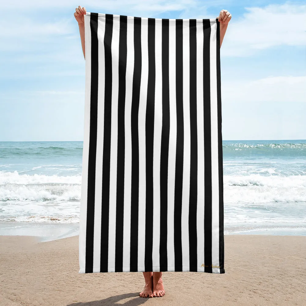 Arden Black & White Mark Stripe Beach & Bath Towel | Pinup Couture Home