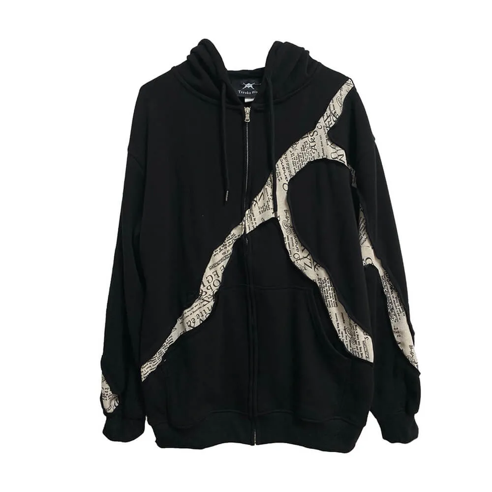 Asymmetric Front Letters Front Zipper Dark Aesthetic Hoodie