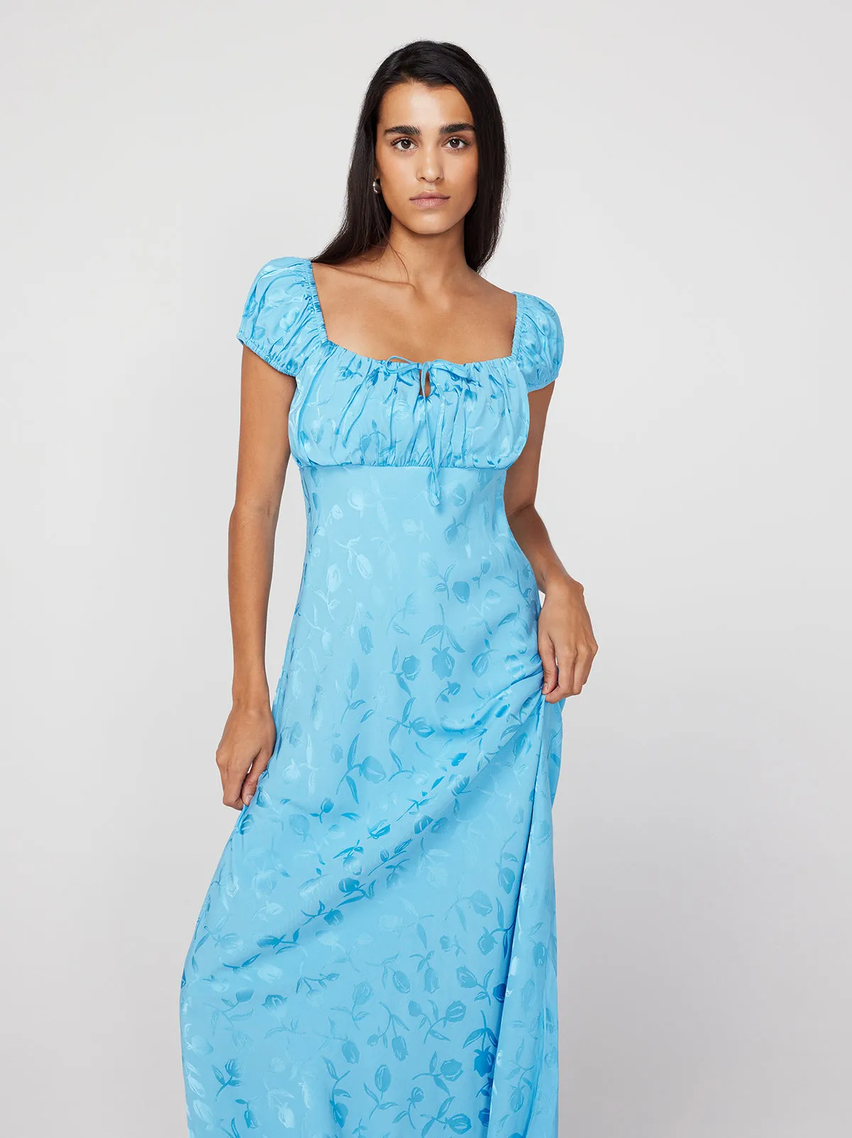 Bess Sky Blue Tulip Jacquard Maxi Dress