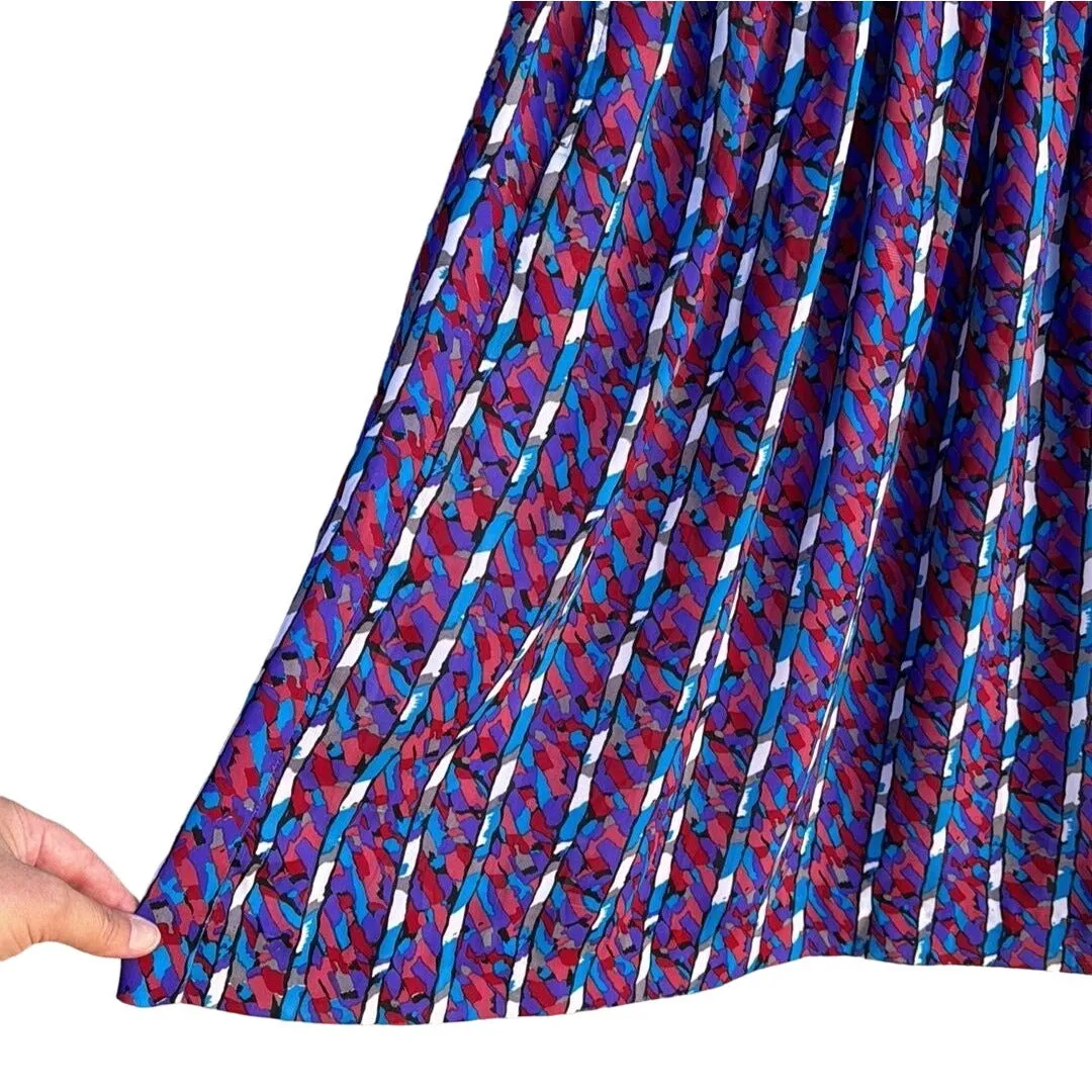 Bethany Vintage Women's Boho Cottage Pleated Abstract Print Flowy Midi Skirt XS