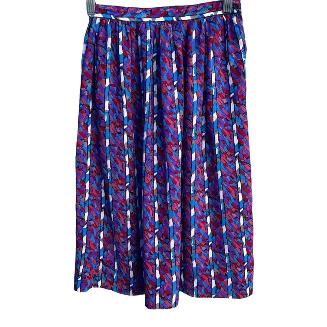 Bethany Vintage Women's Boho Cottage Pleated Abstract Print Flowy Midi Skirt XS