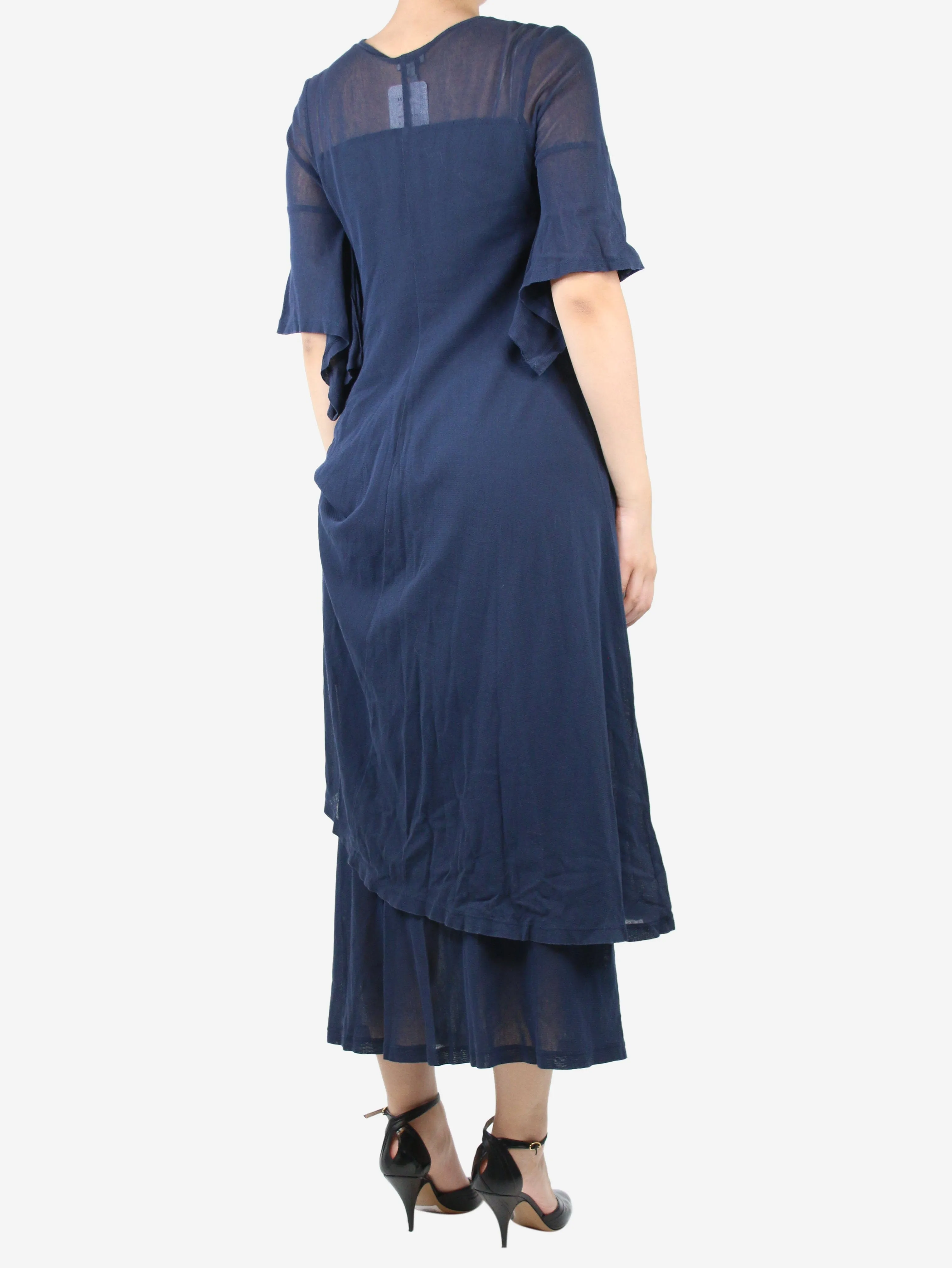 Blue asymmetric gathered midi dress and sheer skirt set - size M