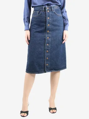 Blue button-up denim midi skirt - size UK 8