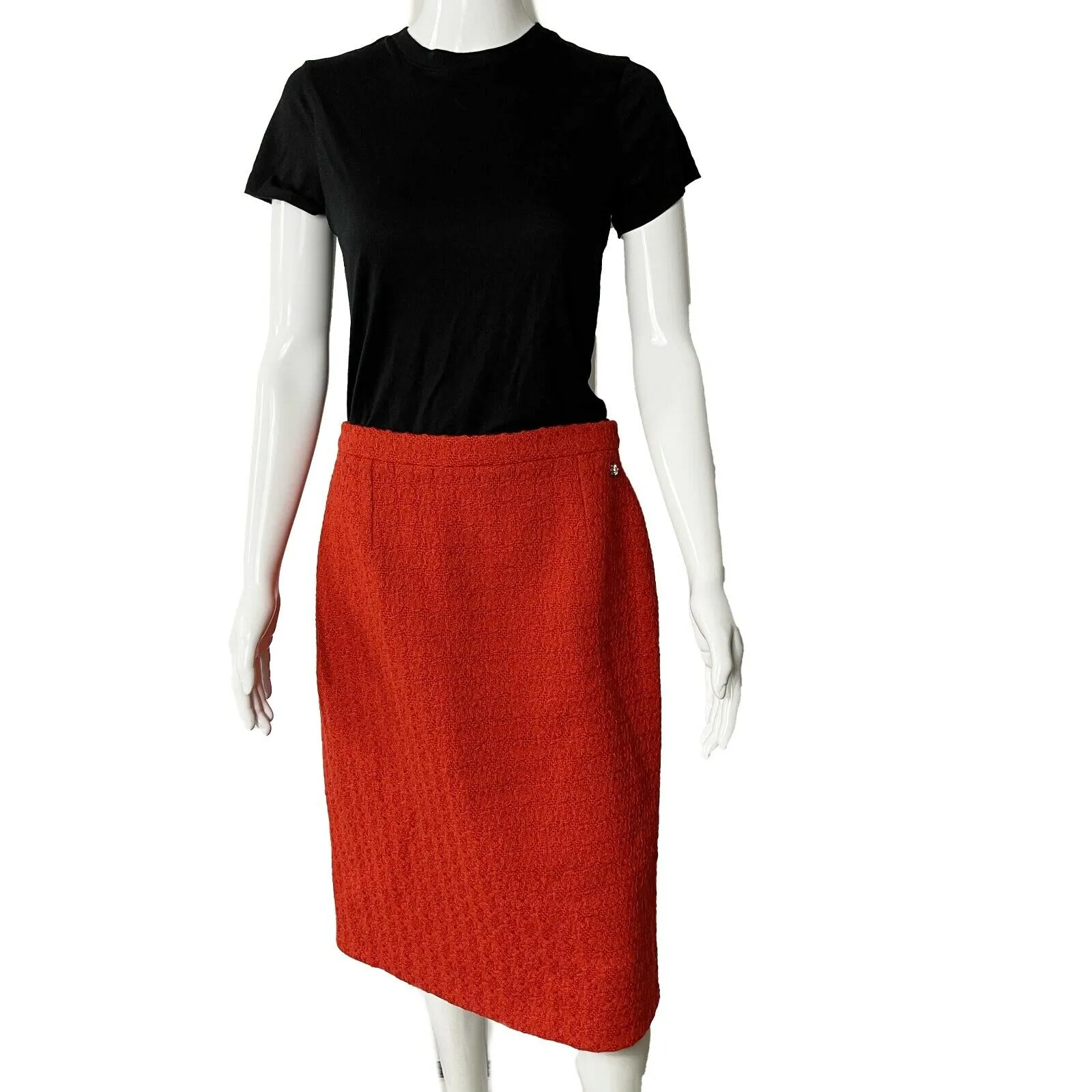 CHANEL - New - 2019 Skirt - Runway Tweed Midi CC Pencil Orange 19K - 42 US 10