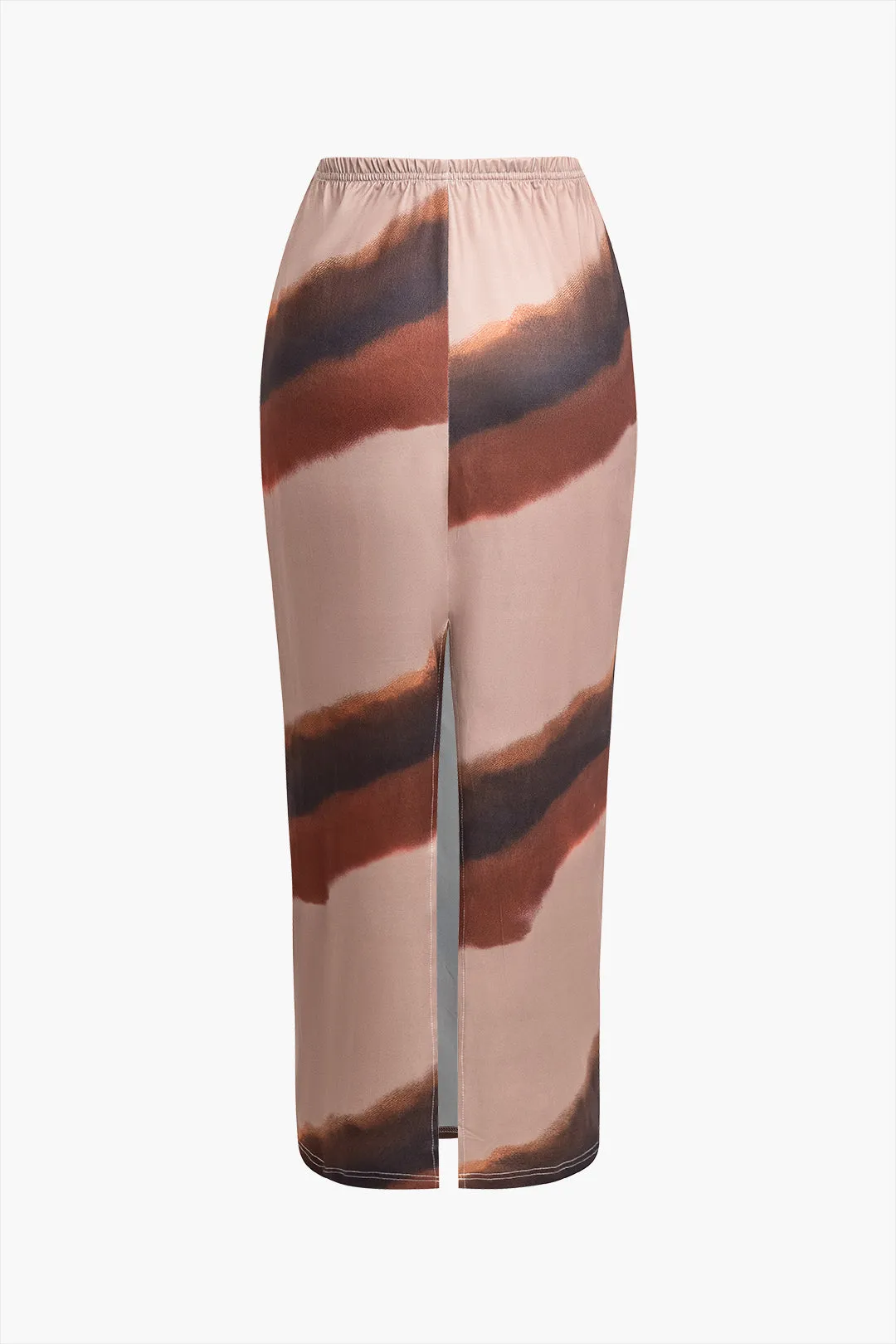 Color Block Print Slit Midi Skirt