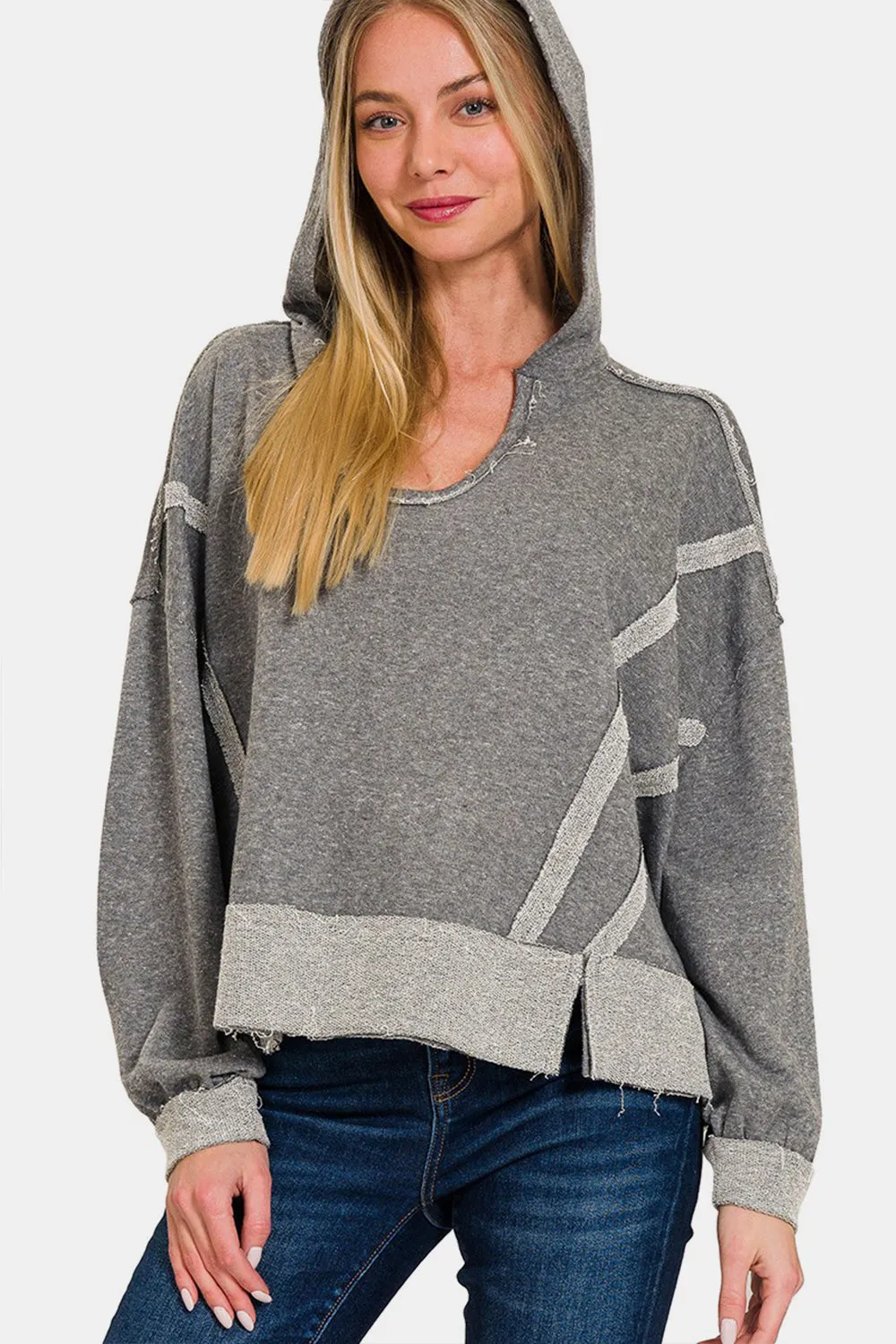 Contrast Trim Cropped Hoodie