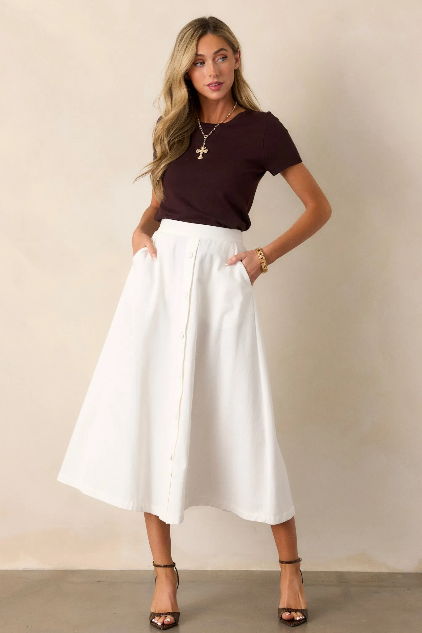 Countryside Charm 100% Cotton Ivory Midi Skirt