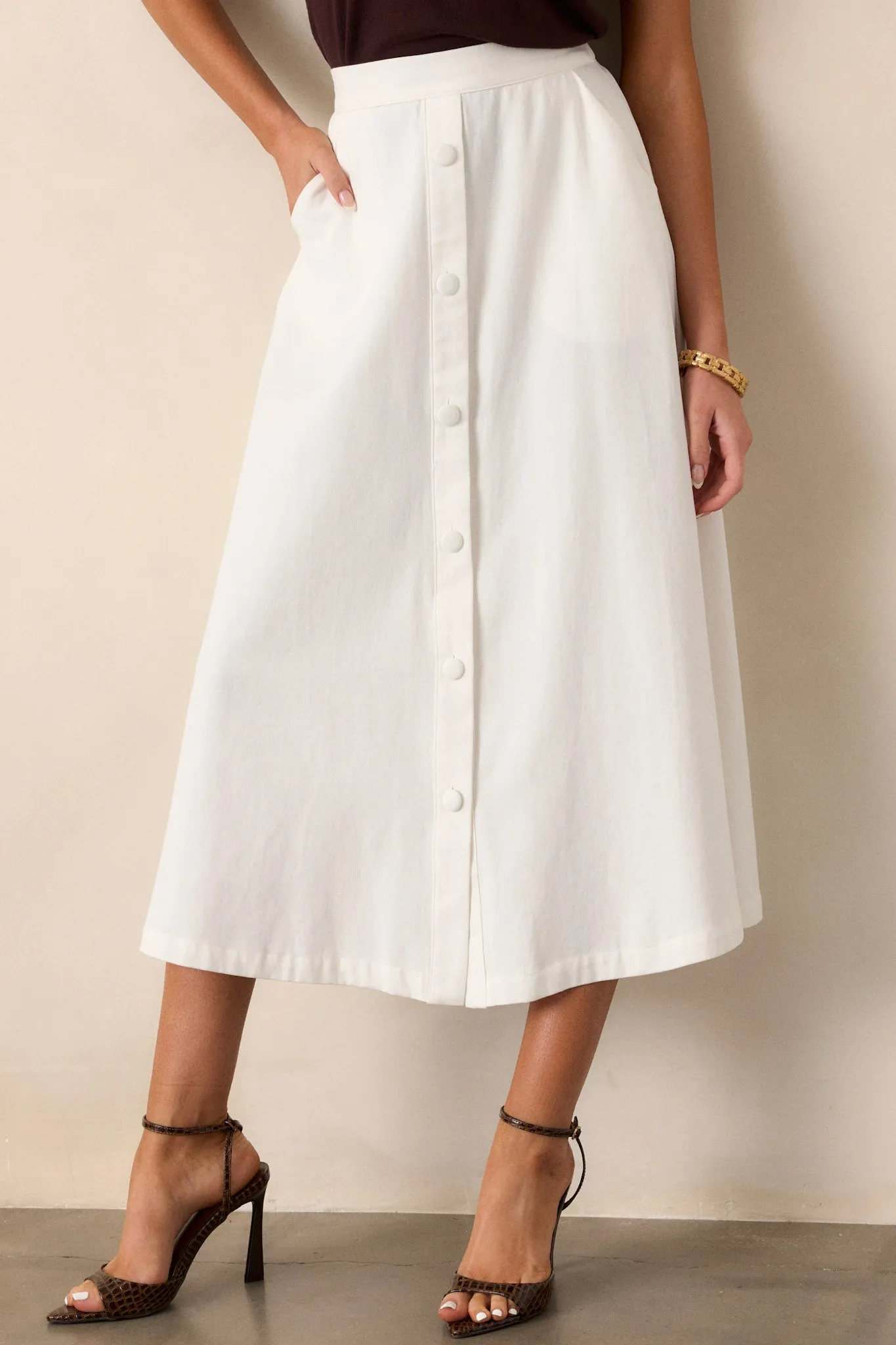 Countryside Charm 100% Cotton Ivory Midi Skirt