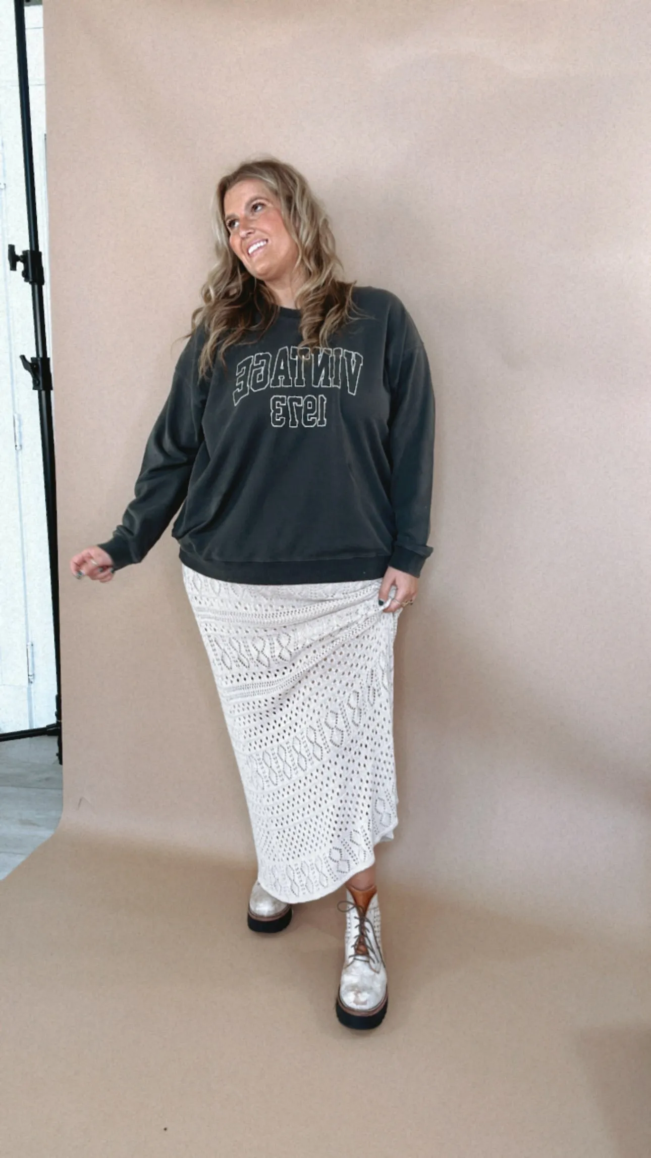 Crochet Midi Skirt, Taupe