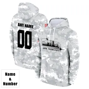 Custom Name & Number Hoodie San Francisco 49ers 2024 Salute to Celebrities Club Fleece Pullover Hoodie City Silhouette Hoodie Unisex