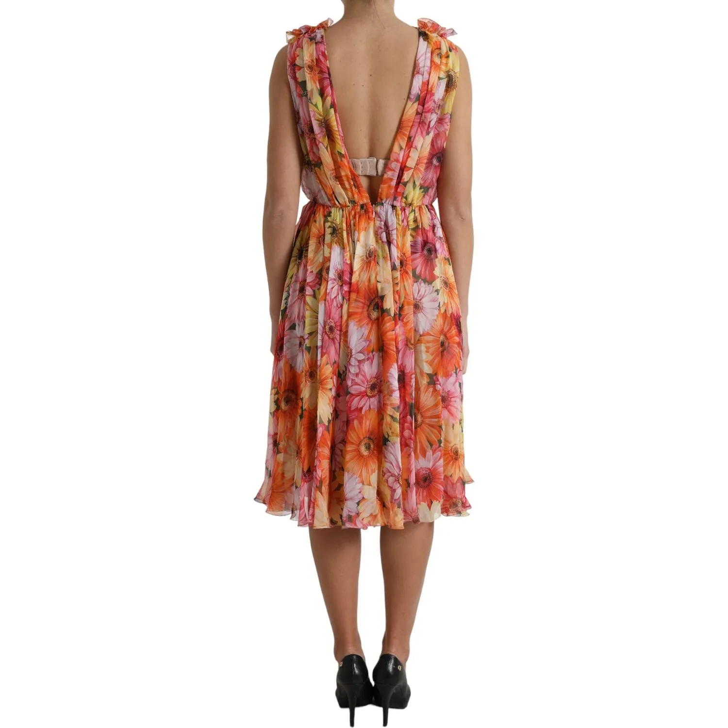 Dolce & Gabbana Elegant Floral Silk Midi Dress with V-Neck