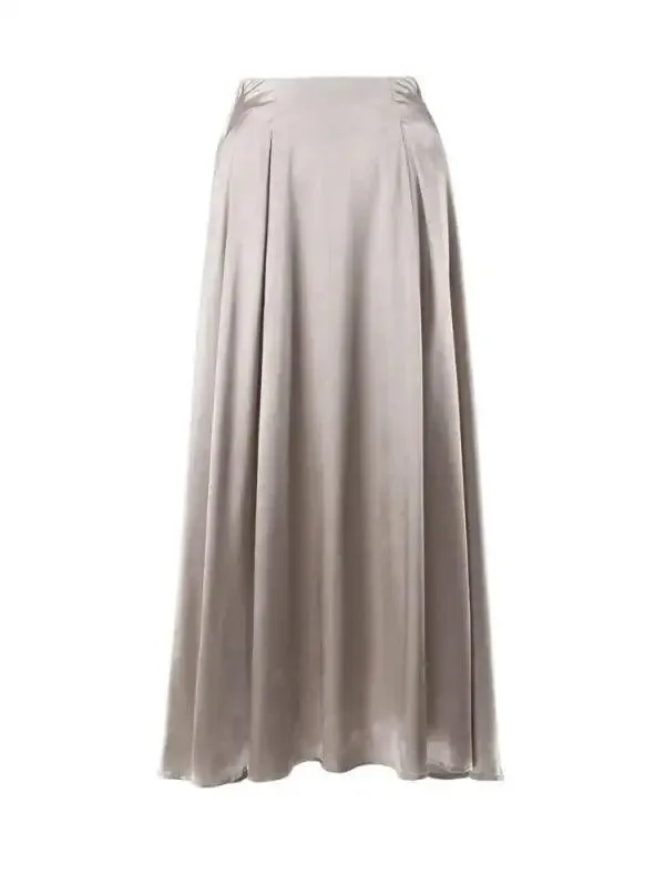 Elegant High Waist Satin Midi Skirt