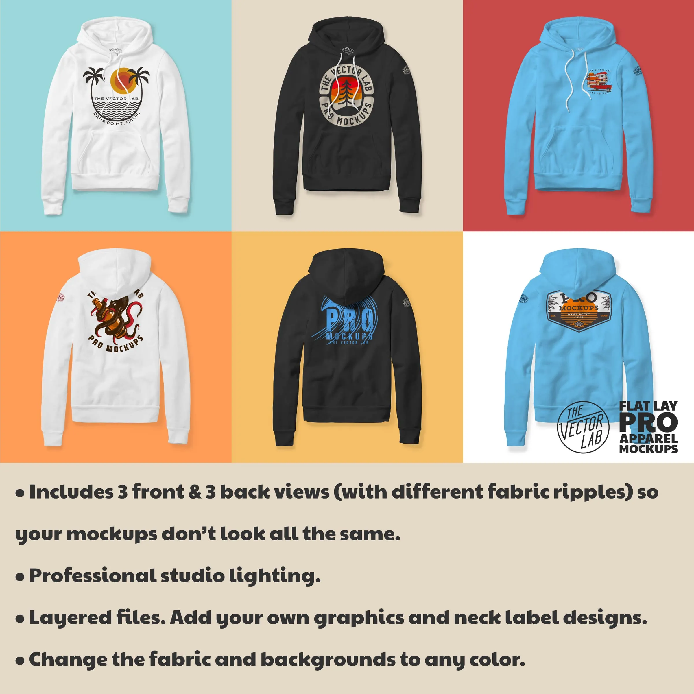 Flat Lay Pro Pullover Hoodie Mockups