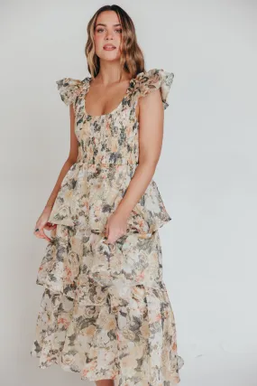 Forever & Always Midi Dress in Champagne Floral - Bump Friendly & Inclusive Sizing (S-3XL)