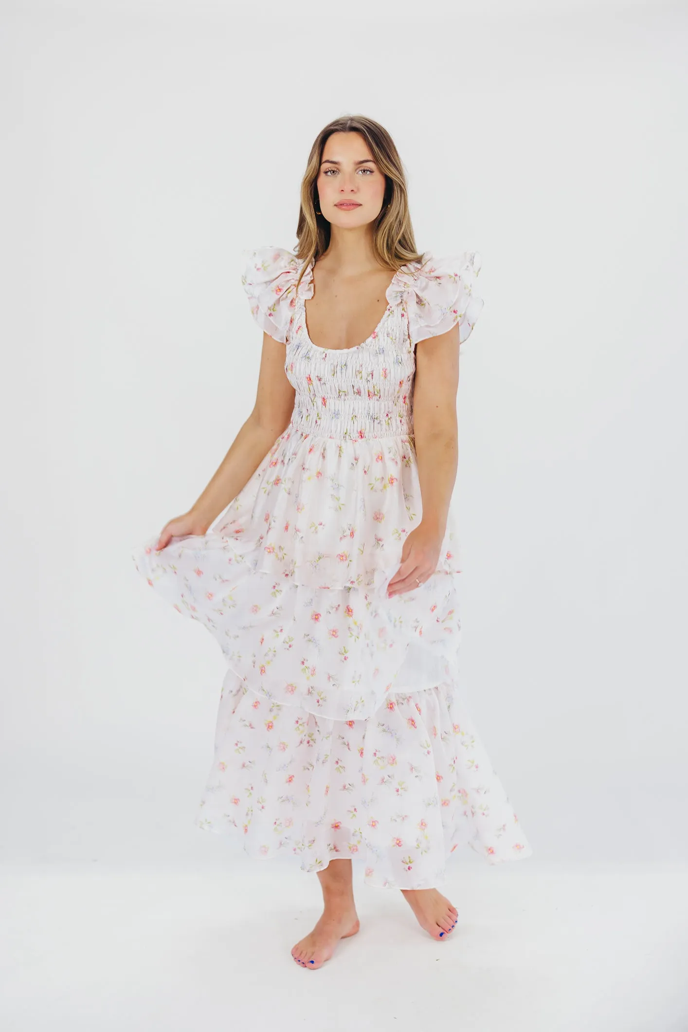 Forever & Always Midi Dress in Tiny Pink Floral - Bump Friendly & Inclusive Sizing (S-3XL)