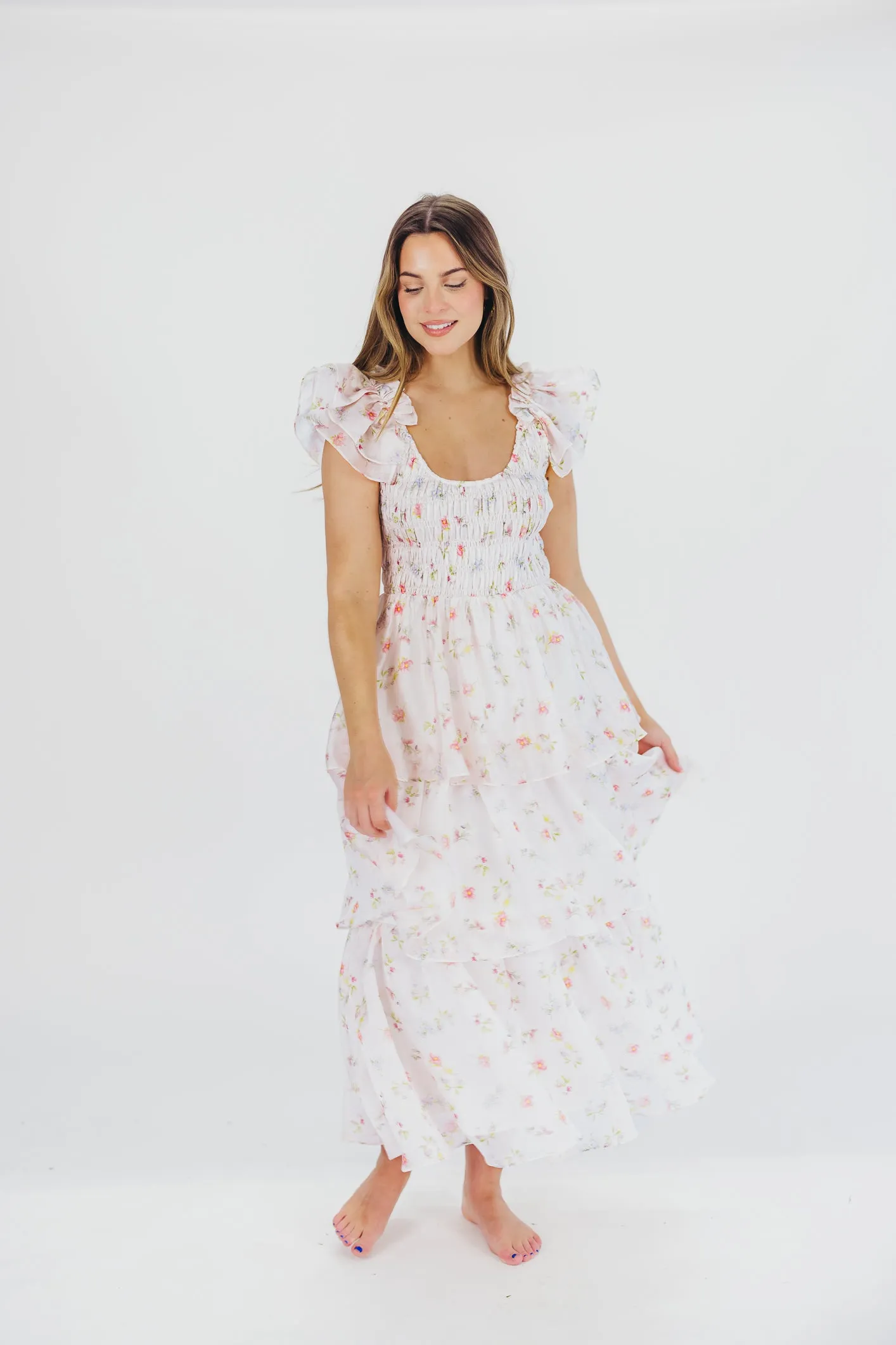 Forever & Always Midi Dress in Tiny Pink Floral - Bump Friendly & Inclusive Sizing (S-3XL)