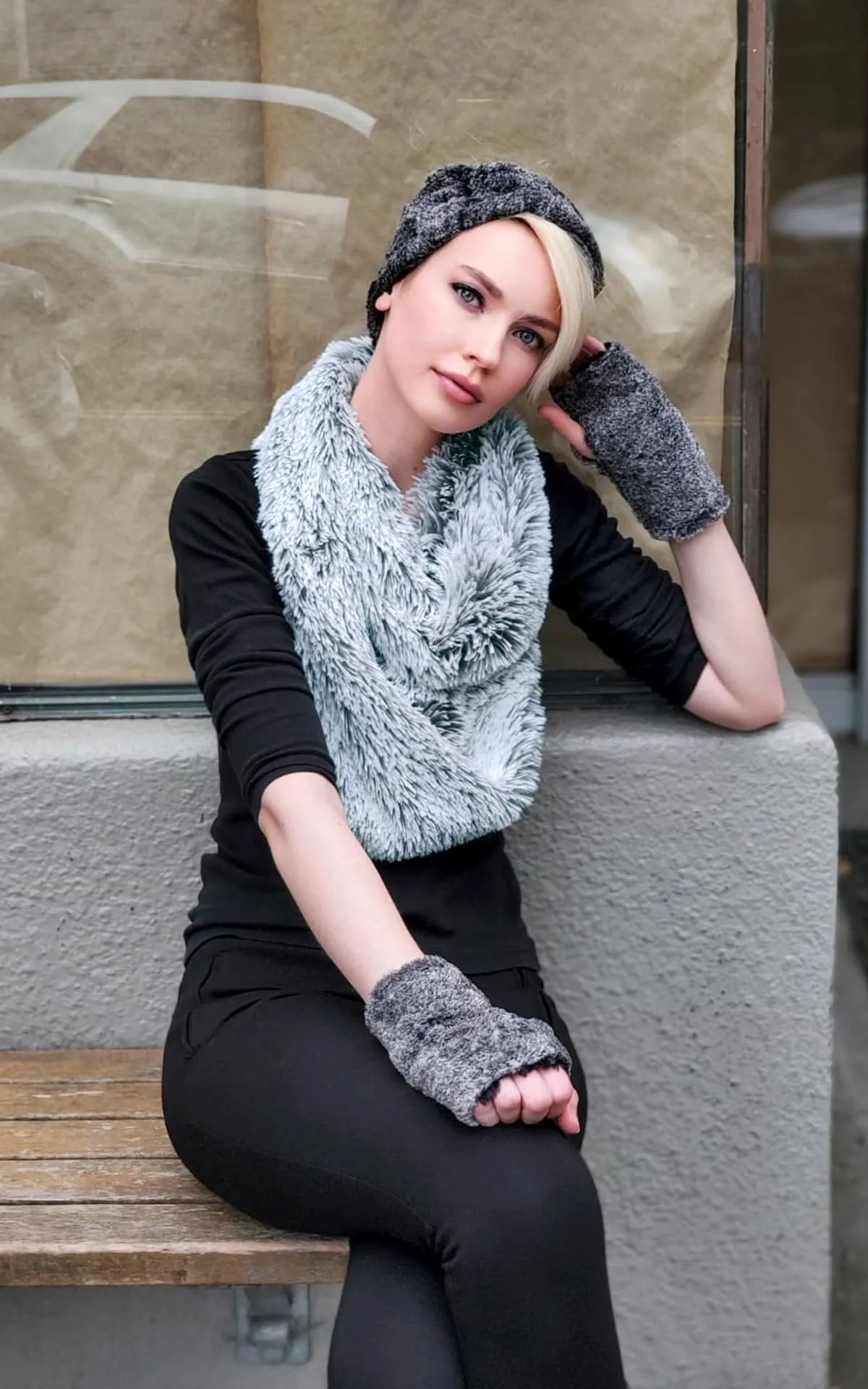 Infinity Scarf - Silver Tipped Fox Faux Fur in Blue Steel