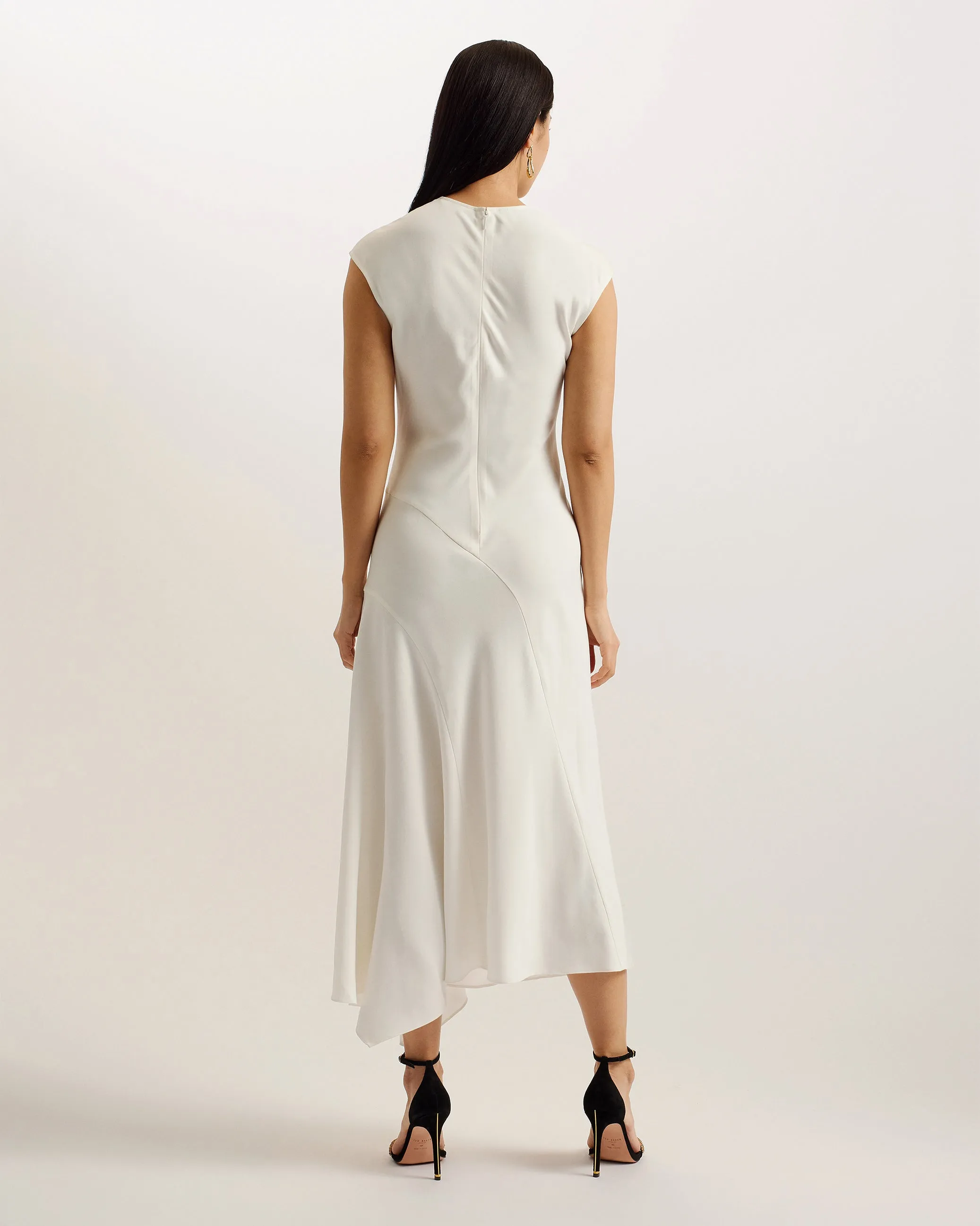 Isparta Asymmetric Satin Midi Dress Ivory