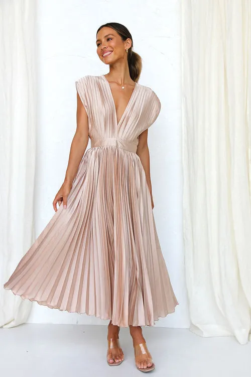 It's Another Day V-Neck Pleated Midi Dress - 5 Colors