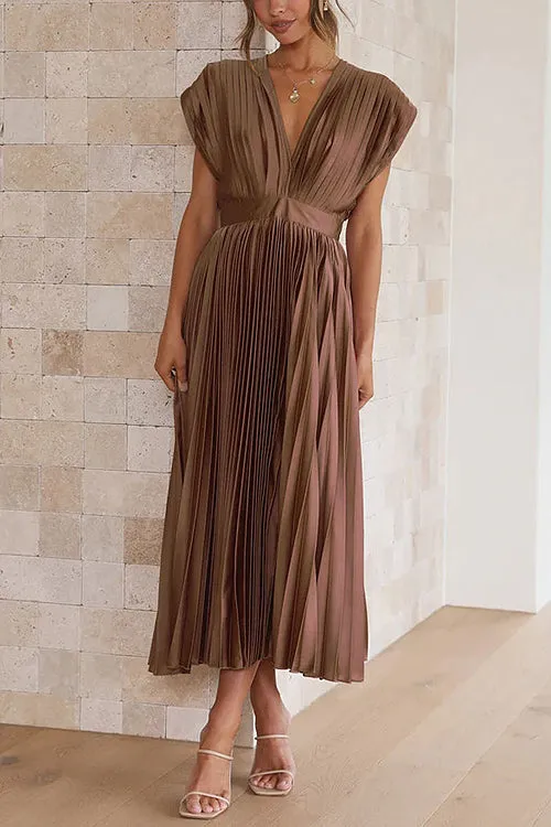 It's Another Day V-Neck Pleated Midi Dress - 5 Colors