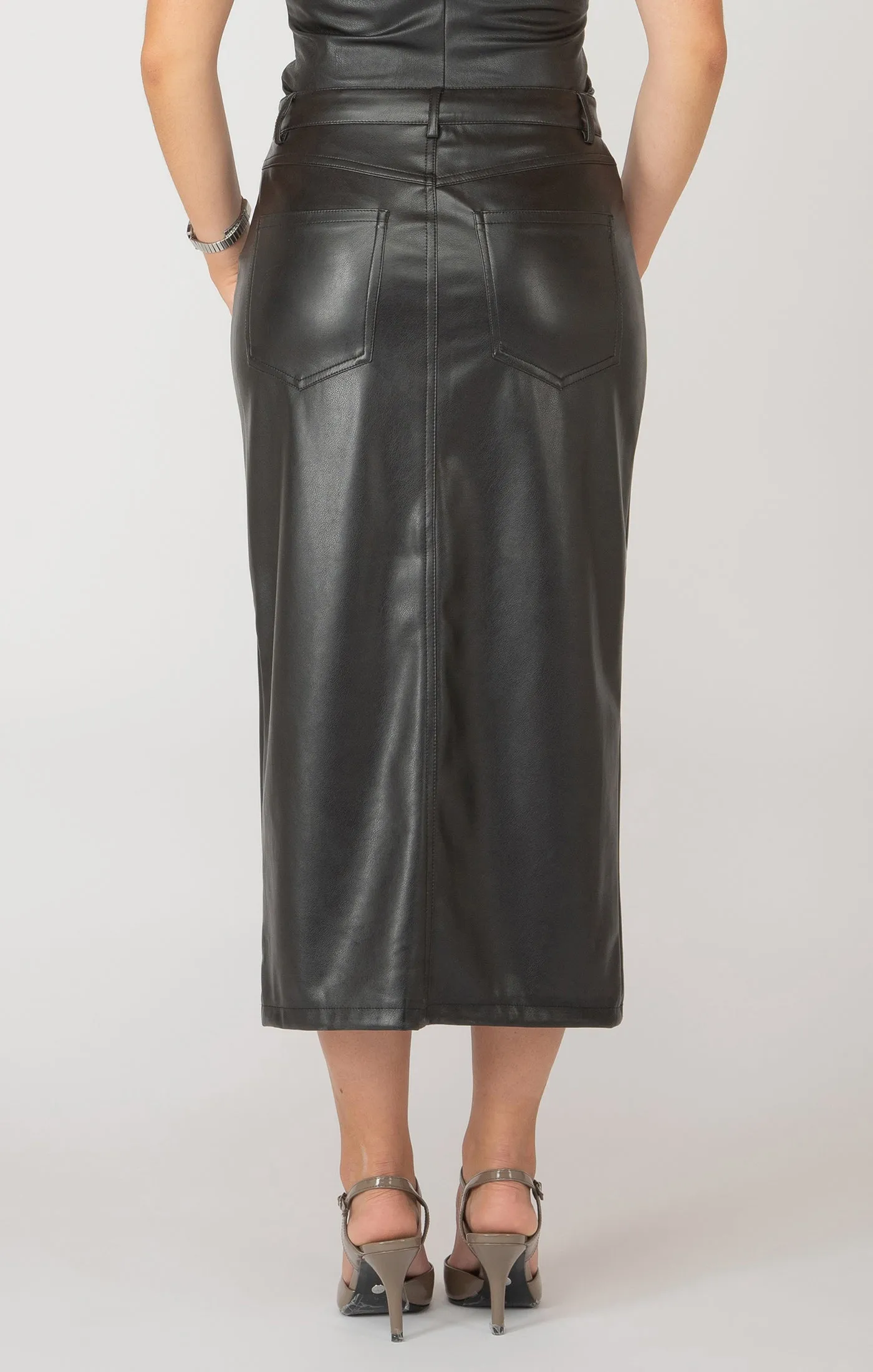 Khloe Faux Leather Midi Skirt