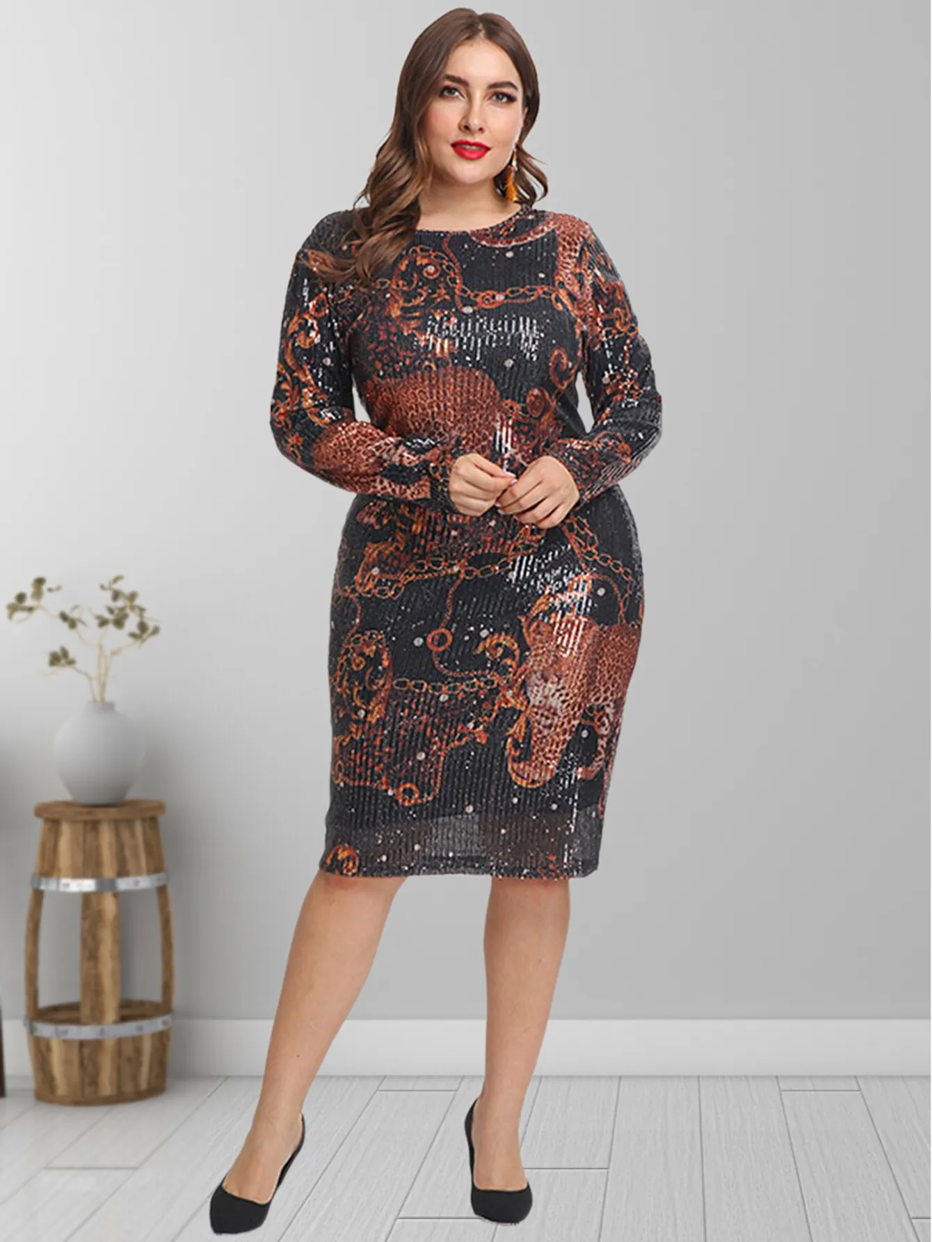 KittenAlarm - Plus Size Sequins Deep V Backless Bodycon Dress