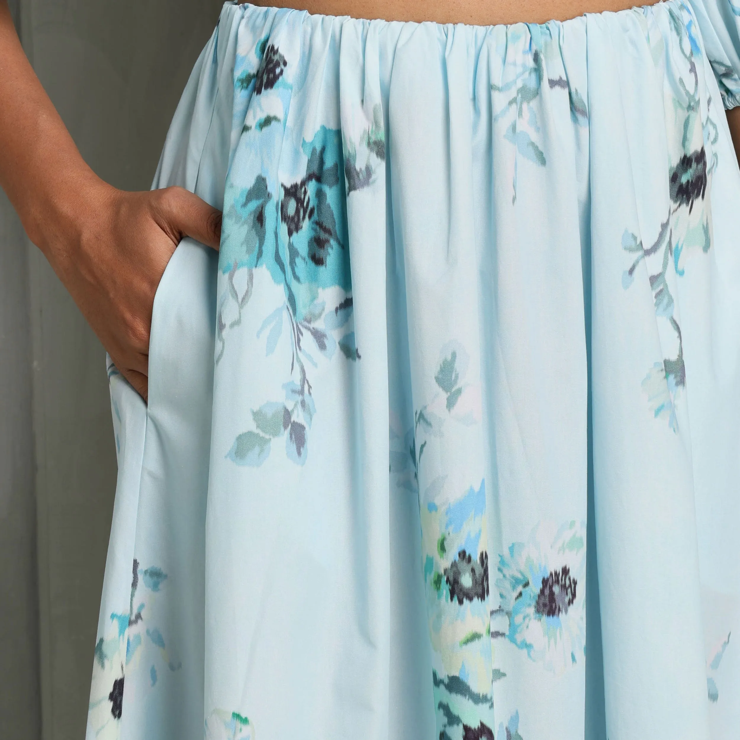 Lightburst Gathered Midi Skirt