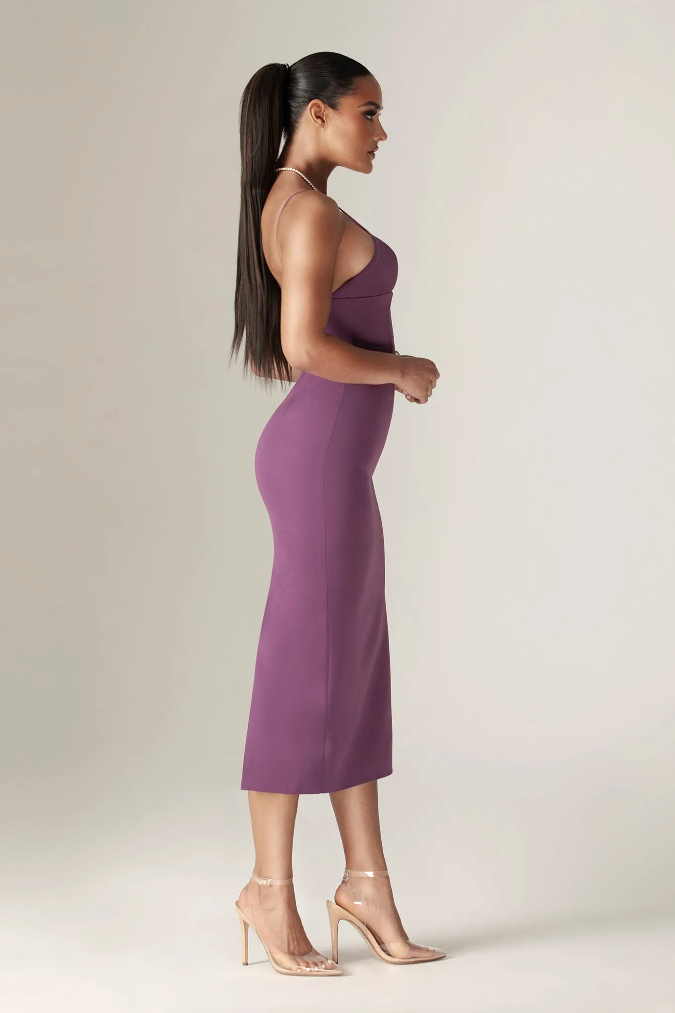 Loreen Crepe Straps Corset Midi Dress (Purple)