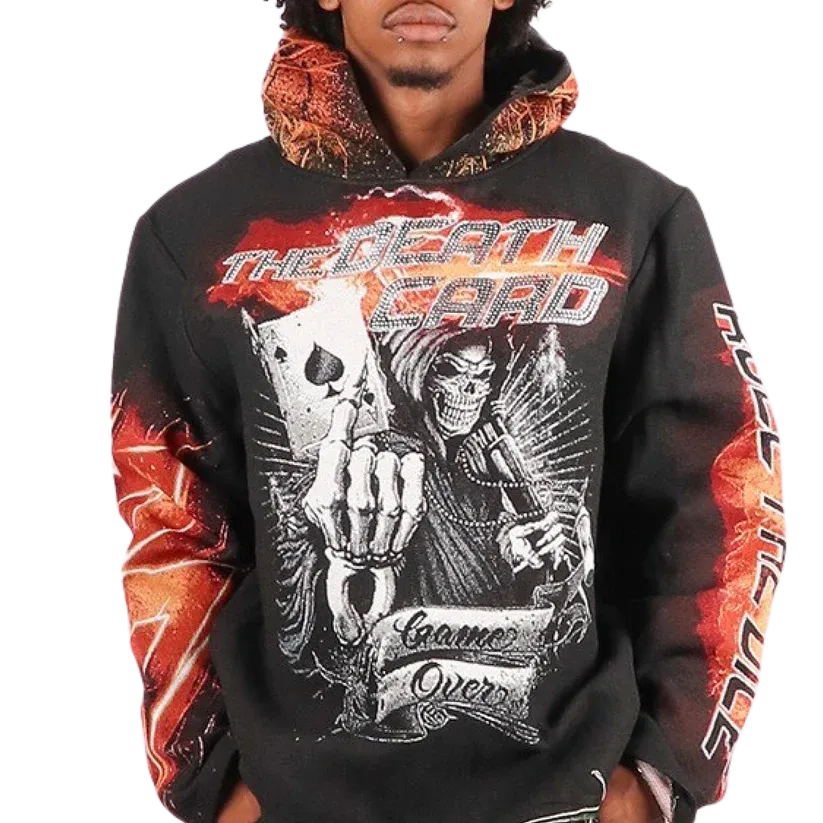 MAJESTIC Death Card Tapestry Rhinestone Graphic Hoodie