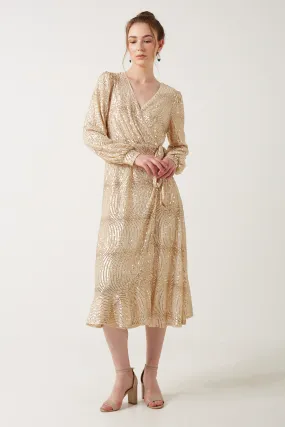 Marc Angelo Sequin Wrap Midi Dress