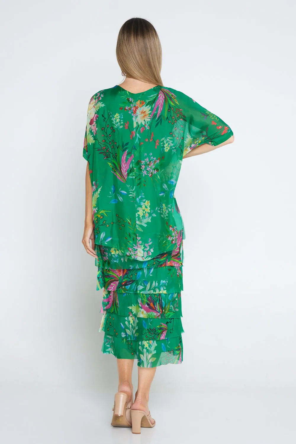 Margo Silk Dress - Emerald Botanical