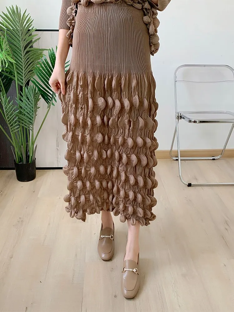 Miyake Pleated Bubble Top and Midi Skirt Set