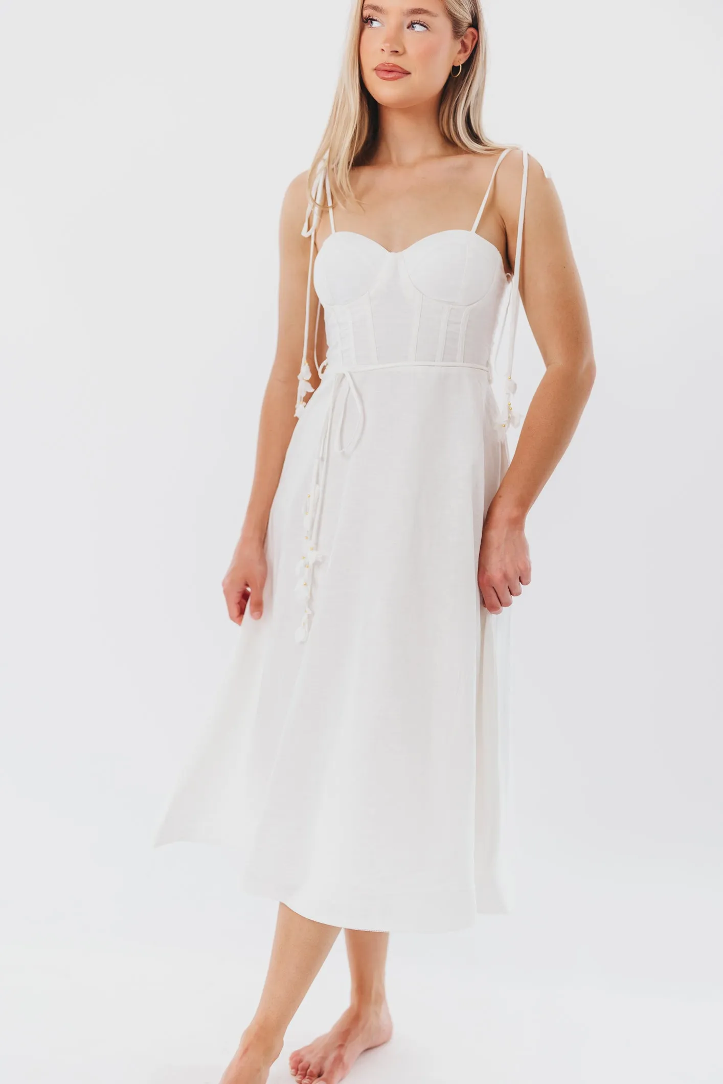 Norma Jean Bustier-Style Midi Dress in White