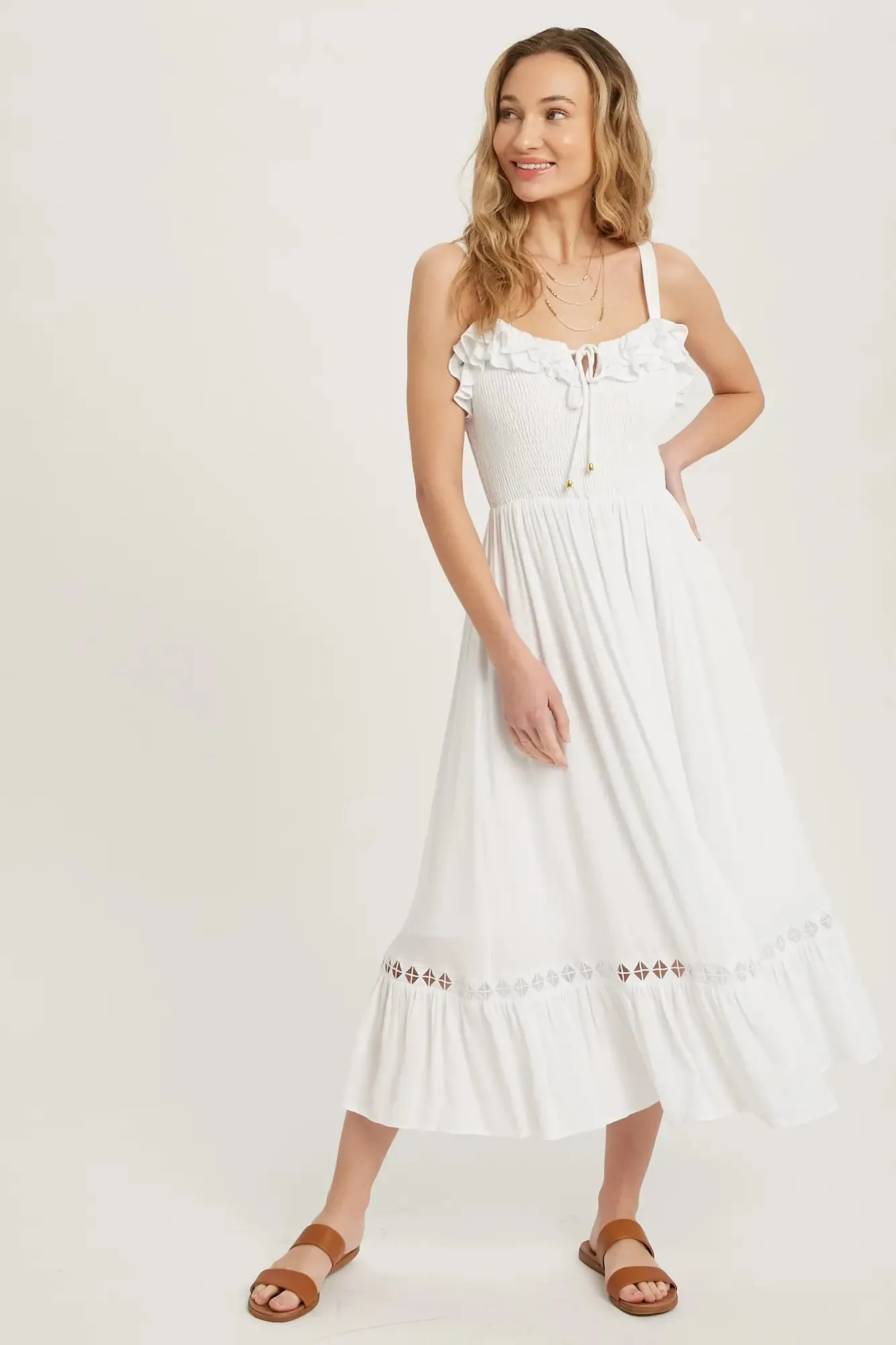 Off-White Frilled Smocking midi dress