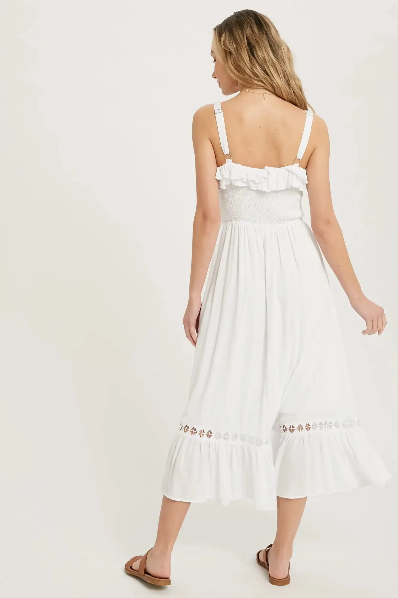 Off-White Frilled Smocking midi dress