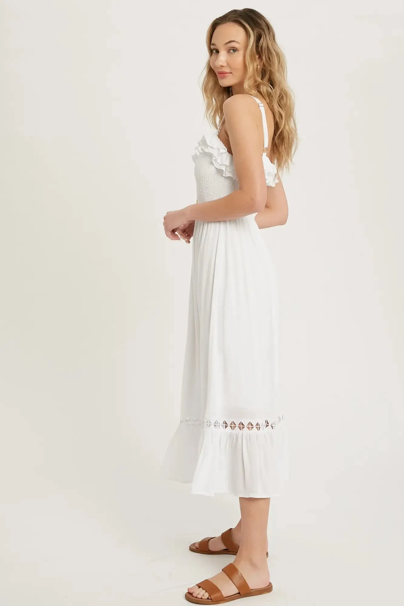 Off-White Frilled Smocking midi dress