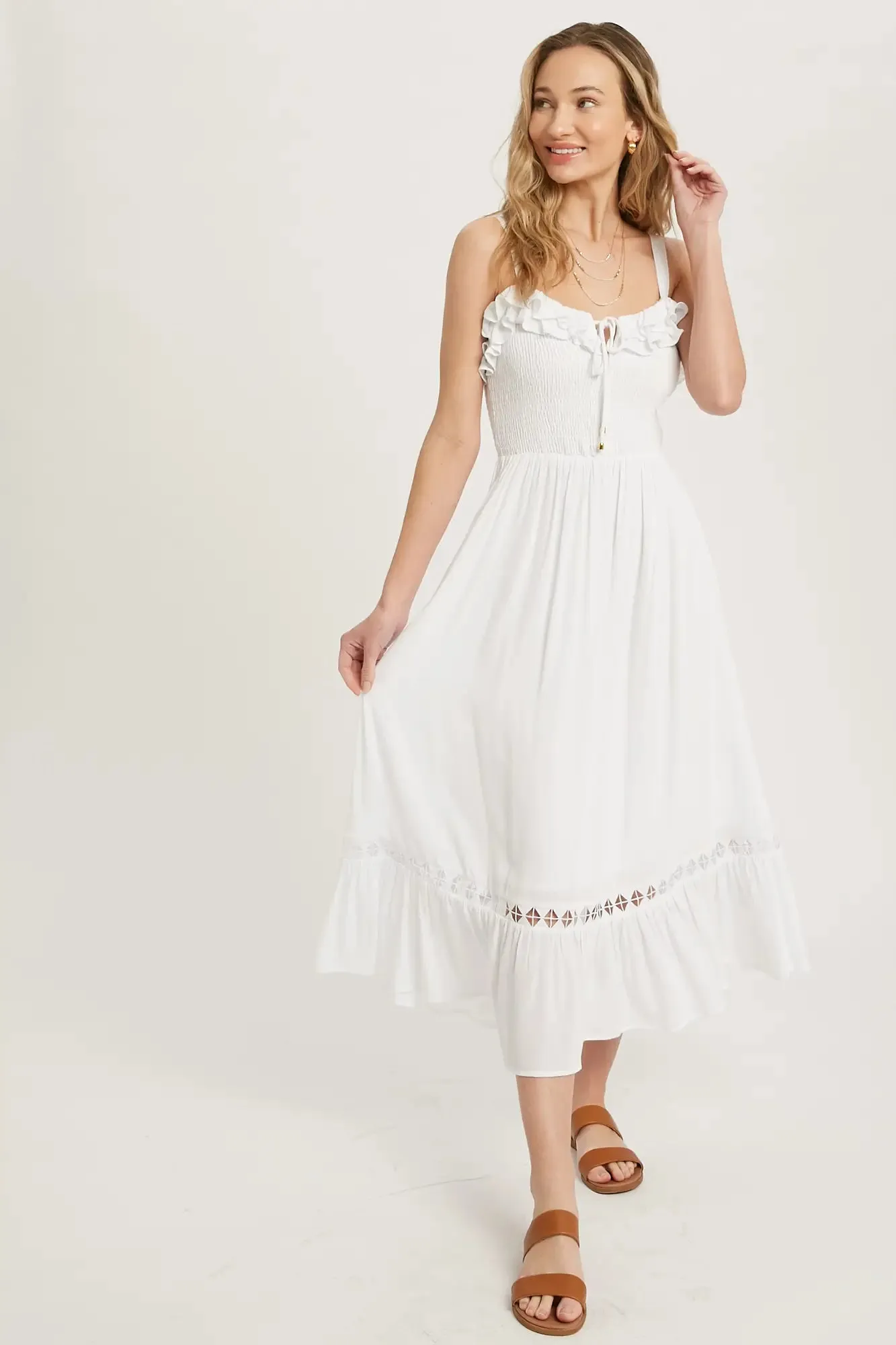 Off-White Frilled Smocking midi dress