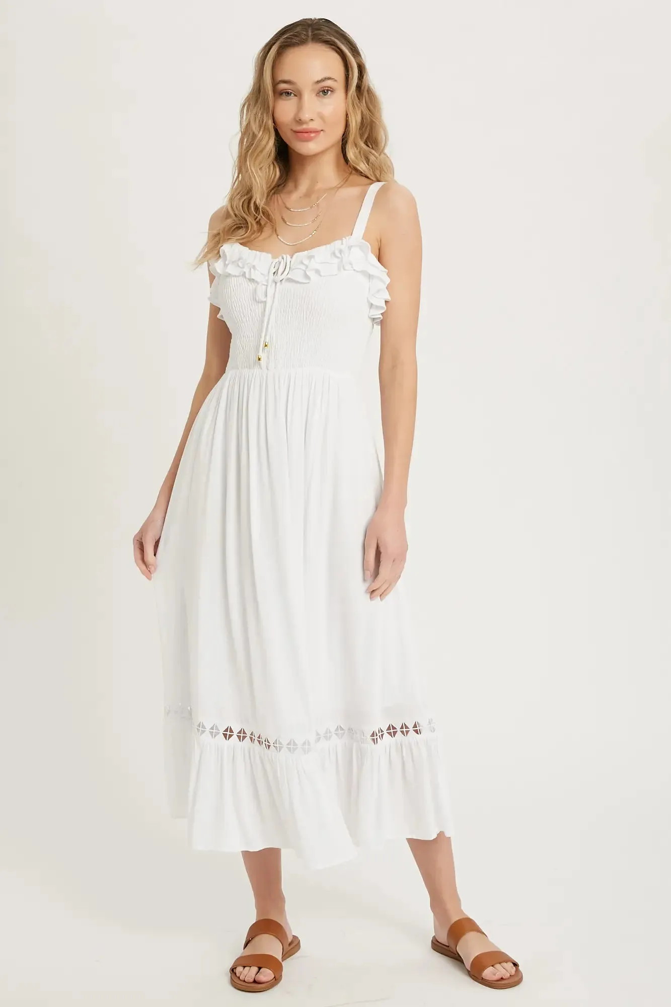 Off-White Frilled Smocking midi dress