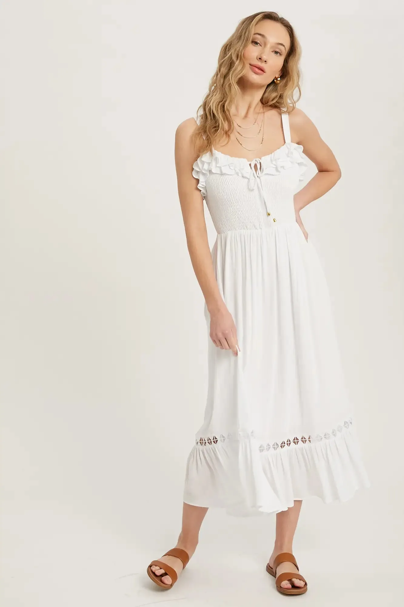 Off-White Frilled Smocking midi dress