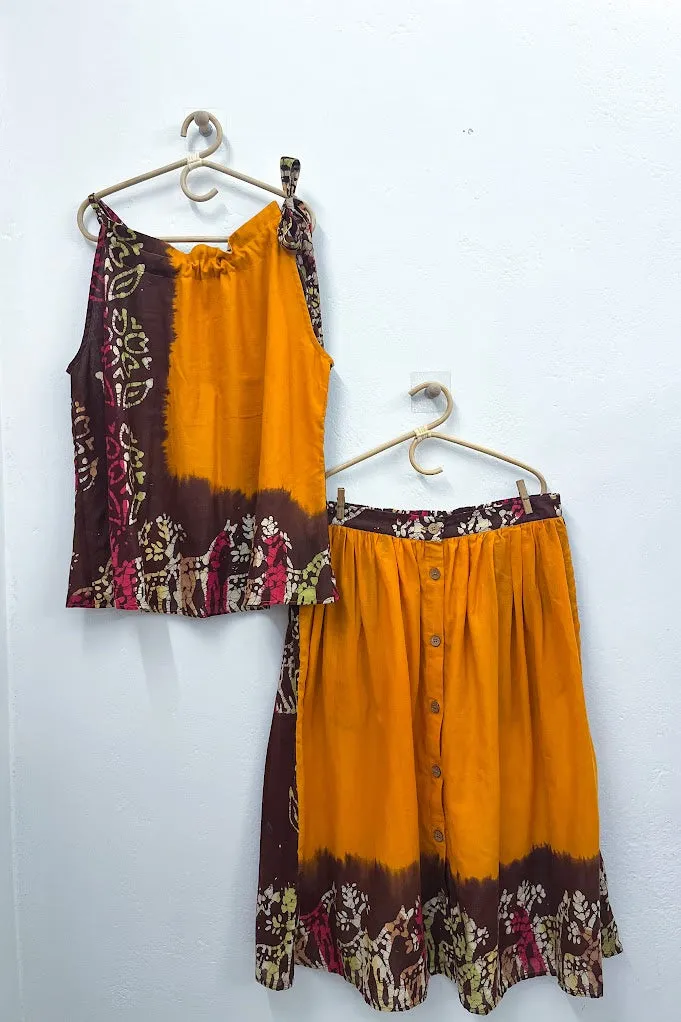 Orange & Brown Batik-Inspired Tie-Neck Halter Top - XXL