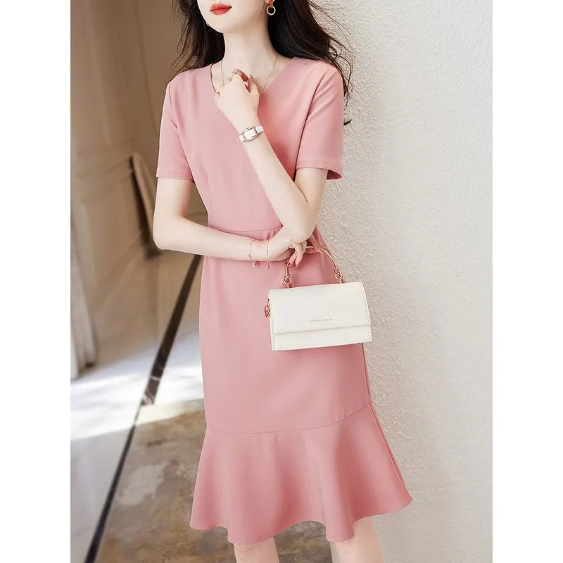 Pink Exquisite Elegant Slimming Cinched Waist Dress