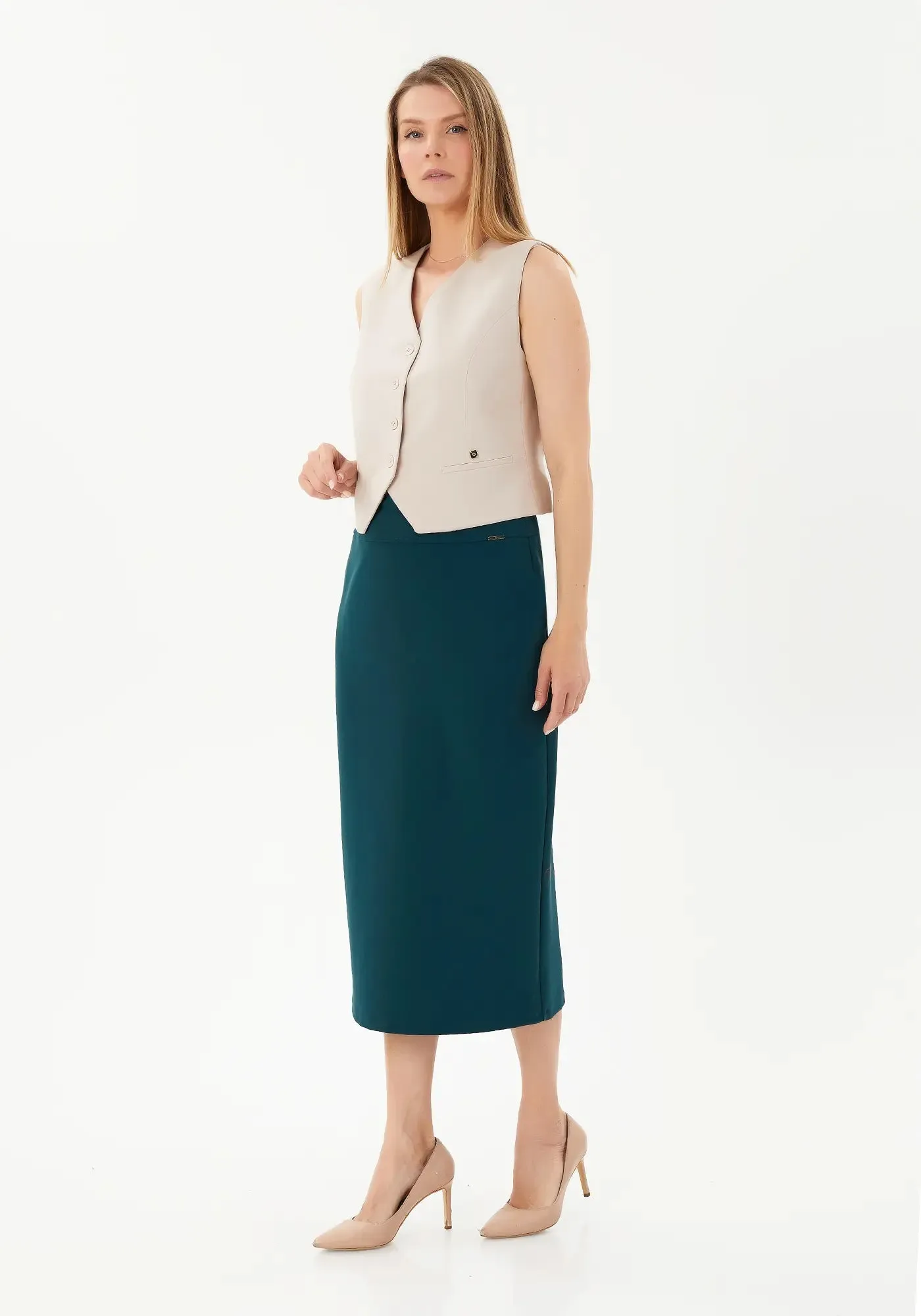 Plus and Regular Size Classic Pencil Midi Skirt