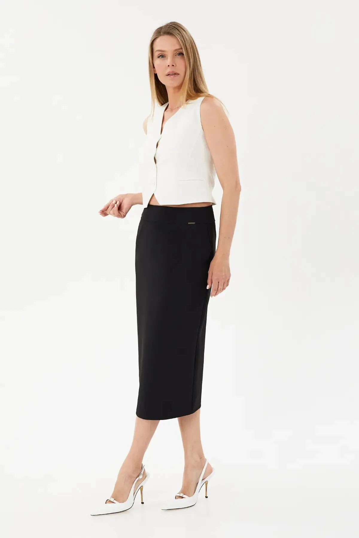 Plus and Regular Size Classic Pencil Midi Skirt