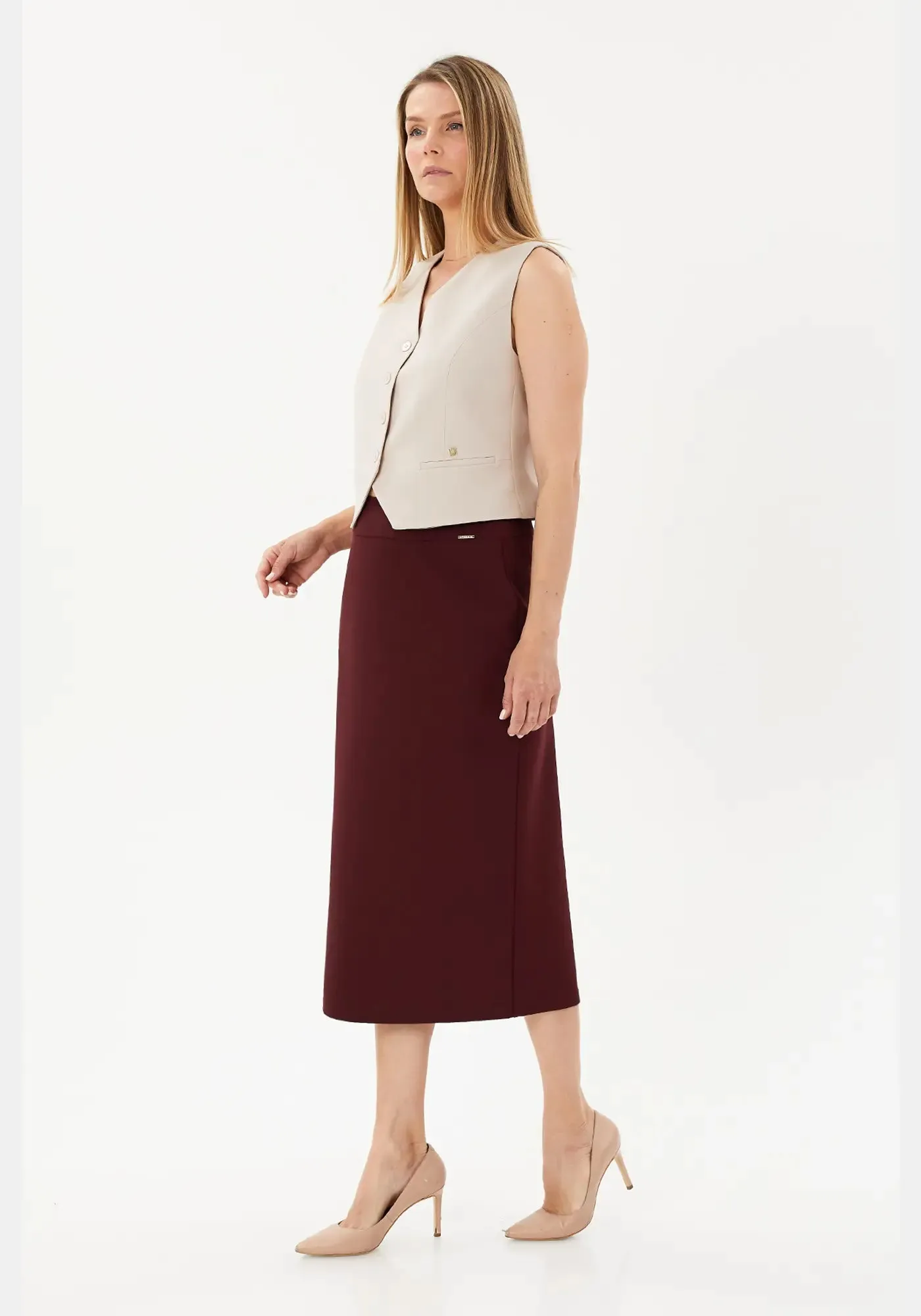 Plus and Regular Size Classic Pencil Midi Skirt