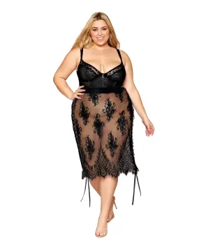 Plus Size Floral Lace and Stretch Velvet Slip Chemise