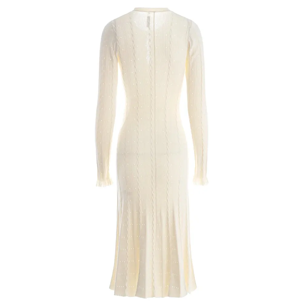 Pre Order:  Luxury Gentle Beige Knit Midi Pleated Dress