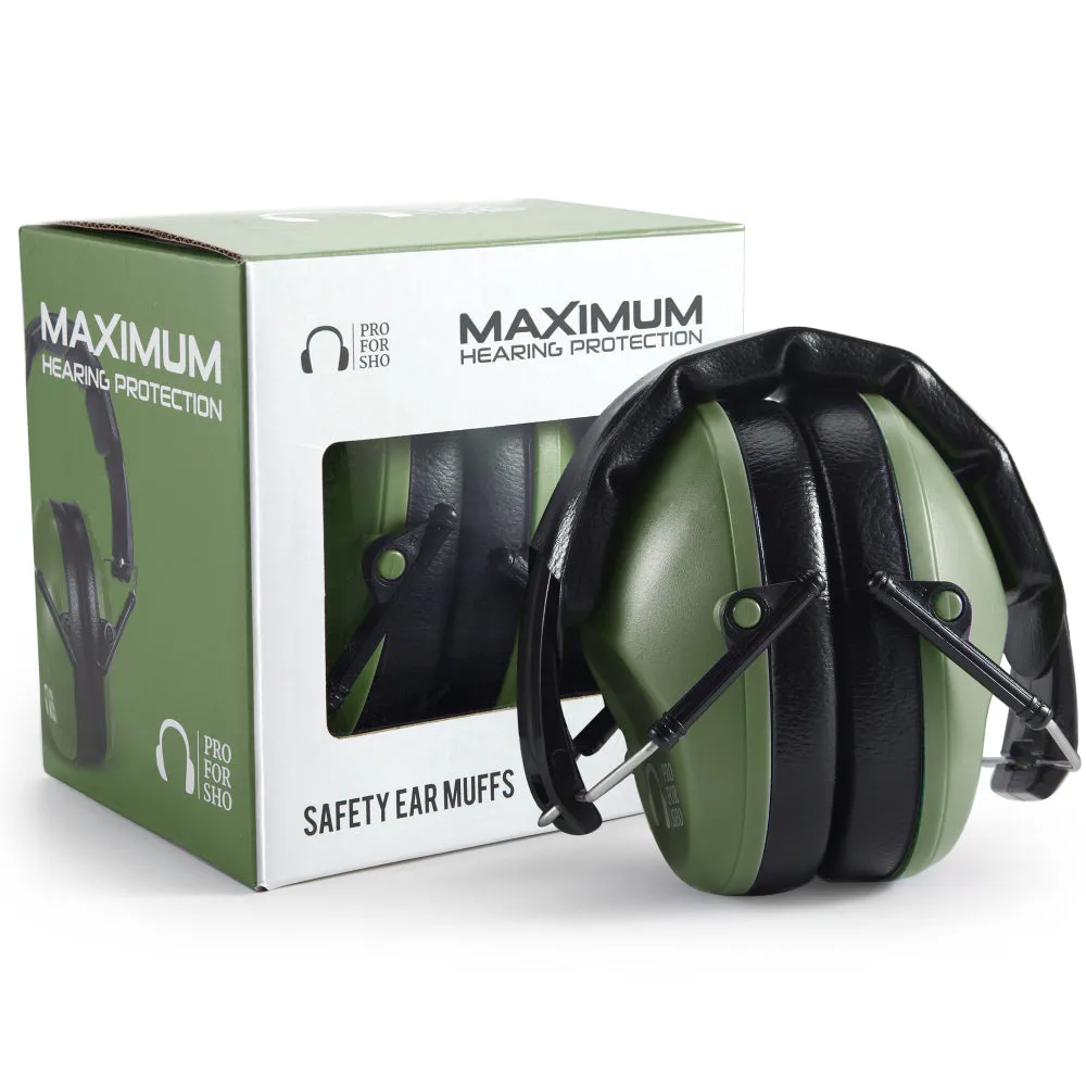 Pro For Sho 34dB NRR Noise Reduction Earmuffs - Lightweight Design - Standard Size Army Green