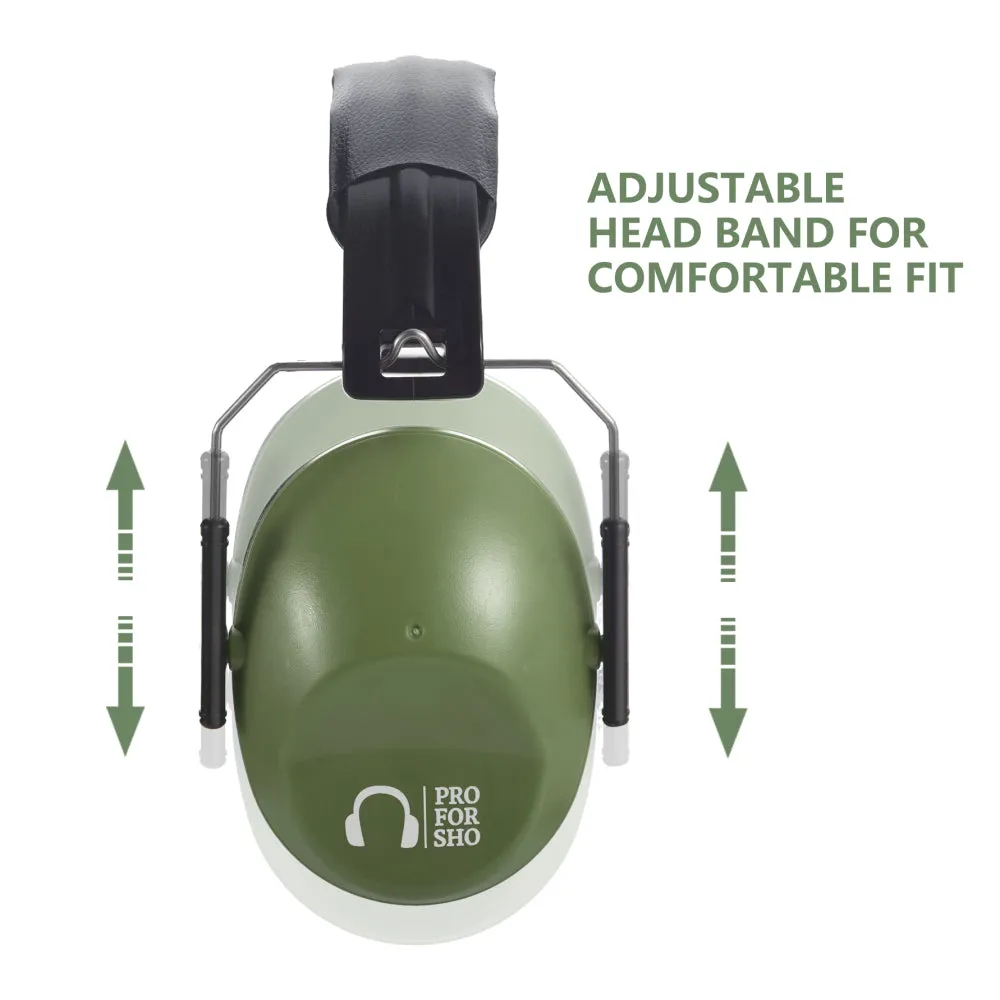 Pro For Sho 34dB NRR Noise Reduction Earmuffs - Lightweight Design - Standard Size Army Green